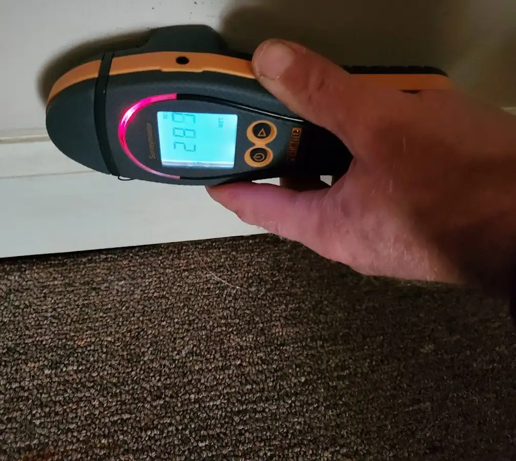 Moisture detection at baseboard during Burst Pipe Cleanup in Danbury